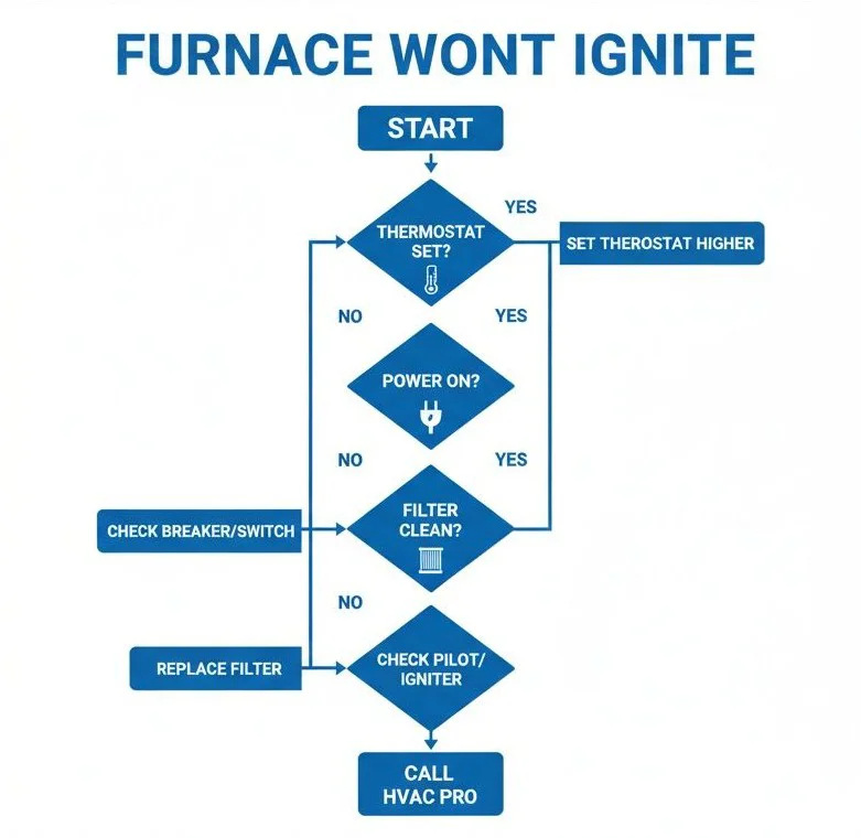 Furnace won't ignite flowchart